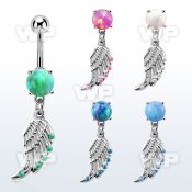 moop568 steel belly banana w 7mm opal dangling bird wing