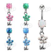 moopfl15 steel belly banana w 7mm opal dangling flower 5 petals
