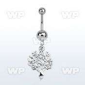 j61y9l steel belly ring w 8mm jewel ball dangling tree of life belly piercing