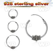 mx5f1 925 silver balinese design black oxidized hoop earrings