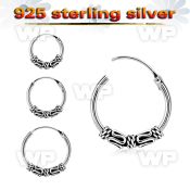 mx5f6 925 silver balinese design black oxidized hoop earrings