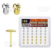 nbmpa36 display w silver nose bones w gold plain pineapple top