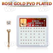 nbttz2xc box w rose gold steel nose bones w 2mm clear czs