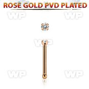 nbttzr15 rose gold  steel nose bone 20g w prong set clear 1.5mm cz