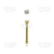 nbtzr15 gold steel nose bone, 20g w prong set 1.5mm round cz