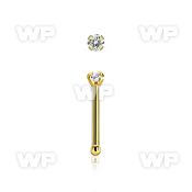 nbtzr2 gold steel nose bone, 20g w prong set 2mm round cz