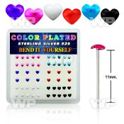 nfmxa box w silver 925 un bent nose stud 2 7mm color plated hea belly piercing