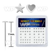 nfqx3 box w silver 925 un bent nose stud 2 5mm heart star sha belly piercing