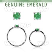 nhge10 silver nose ring w a 2mm emerald in casting prong set