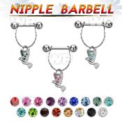 npdl11 steel nipple barbell w chain dove w tiny crystals
