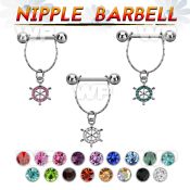 npdl12 steel nipple barbell w chain dangling ship wheel
