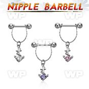 npdl23 steel nipple barbell w chain dangling anchor w cz