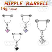 npdl23 steel nipple barbell w chain dangling anchor w cz