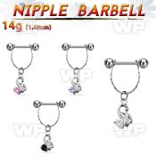 npdl24 steel nipple barbell w chain a little swan dangling