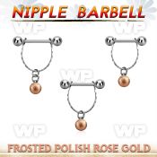 npdl29 steel nipple barbell w chain rosegold frosted steel ball