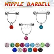 npdl30 steel nipple barbell w chain multi crystal ball