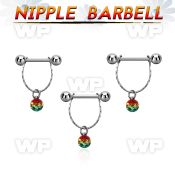 npdl31 steel nipple barbell w chain multi crystal rasta ball 