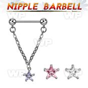 npdl35 steel nipple barbell dangling prong set star shaped cz 