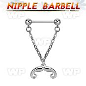 npdl36 steel nipple barbell w dangling french mustache design