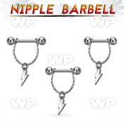 npdl44 316l steel nipple barbell w small chain lightning symbol