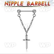 npdl48 steel nipple barbell w 5mm balls  chain w dangling crosss