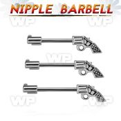 npsh23 steel nipple barbell w small pistol w black accents 