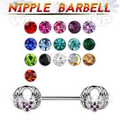 npsh24 steel nipple barbell w twin wings with crystals