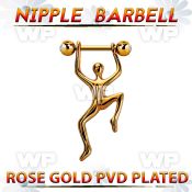 npttd12 rose gold steel nipple barbell w jewels hanging man 