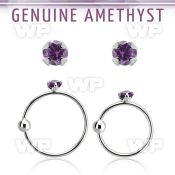 nrge1 925 silver nose hoop w 2mm prong set amethyst stone