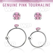 nrge3 925 silver nose hoop w prong set pink tourmaline stone