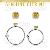 nrge6 925 silver nose hoop w 2mm prong set citrine stone