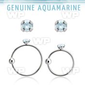 nrge8 925 silver nose hoop w 2mm prong set aquamarine stone