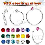 nrm14 silver nose hoop spiral w 2mm crystal top