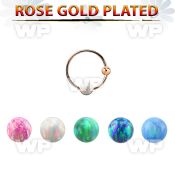 ns06rso rose gold silver nose hoop w ball 3mm opal ball 10mm