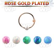 ns07rso rose gold silver nose hoop w ball 3mm opal ball 12mm