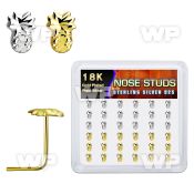 nsmpa36 display w silver nose studs w gold plain pineapple top