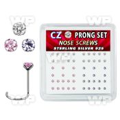 nwczbxm box w 52 silver nose screws w prong set 2mm mix czs