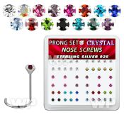 nwp14mx box w 52 silver nose screws w set 2mm mix color crystals