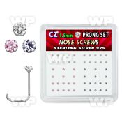 nwzbxm box w 52 silver nose screws w prong set 1.5mm mix czs