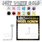 o3gv6e 14kt white gold nose screw 2mm square prong set cz stone nose piercing