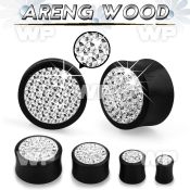 omjda black areng wood double flare plug clear ferido glued mul ear lobe piercing