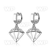 pair of stainless steel huggies w diamond dangling 