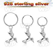 phod36 silver helix hoop earring w plain silver bird dangling