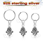 phod40 silver helix hoop earring w a silver hamsa dangling