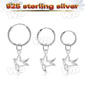 phod42 silver helix hoop earring w a silver bird dangling