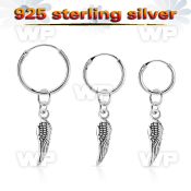 phod44 silver helix hoop earring w a silver bird wing dangling