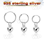 phod48 silver helix hoop earring w silver heart dangling