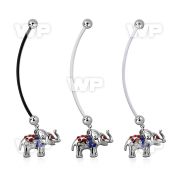 pnd467b pregnancy belly ring w dangling crystals elephant