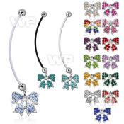 pnd595d pregnancy belly ring w dangling multi crystal ribbon 