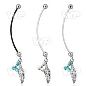 pnd601b pregnancy belly ring w dangling feather turquoise balls 